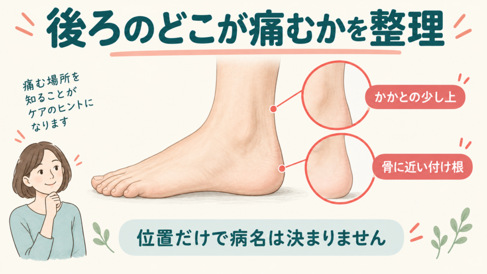 かかとの少し上と骨に近い付け根という痛む位置の概略比較