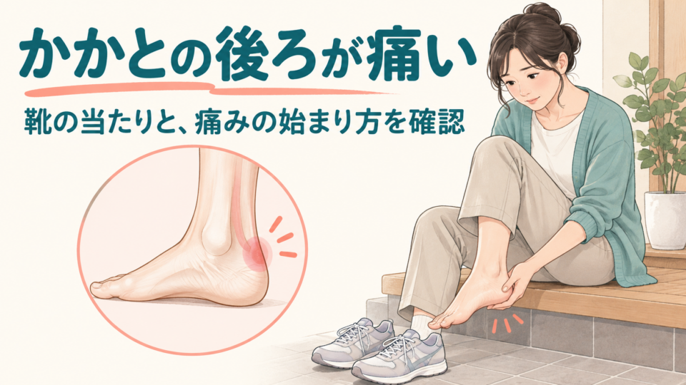 かかとの後ろの痛みについて靴の当たりと始まり方を確認するイメージ