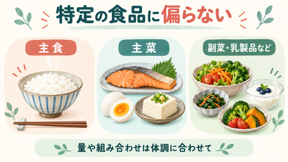 主食、主菜、副菜や乳製品などを偏らず組み合わせる考え方